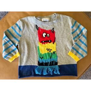 Stella McCartney kids wool blend colorful monster sweater with fringe toddler 2T